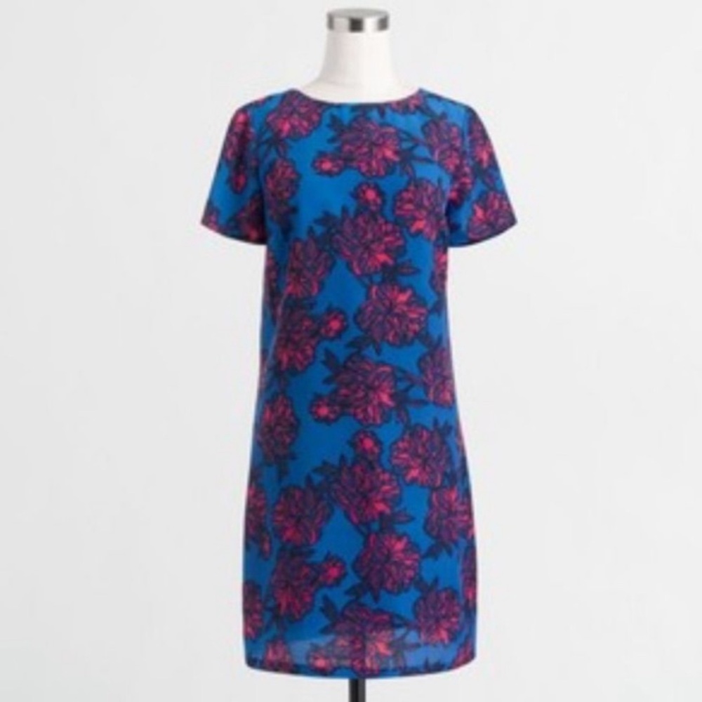 J. Crew FACTORY Gallery Shift Dress Floral Pink Blue